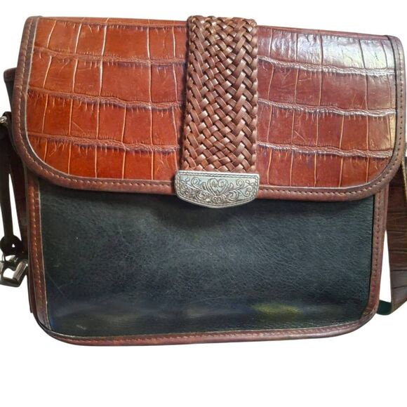 Brighton “Gillian” Organizer Crossbody Bag – Brown Croc Embossed Leather - Picture 2 of 11